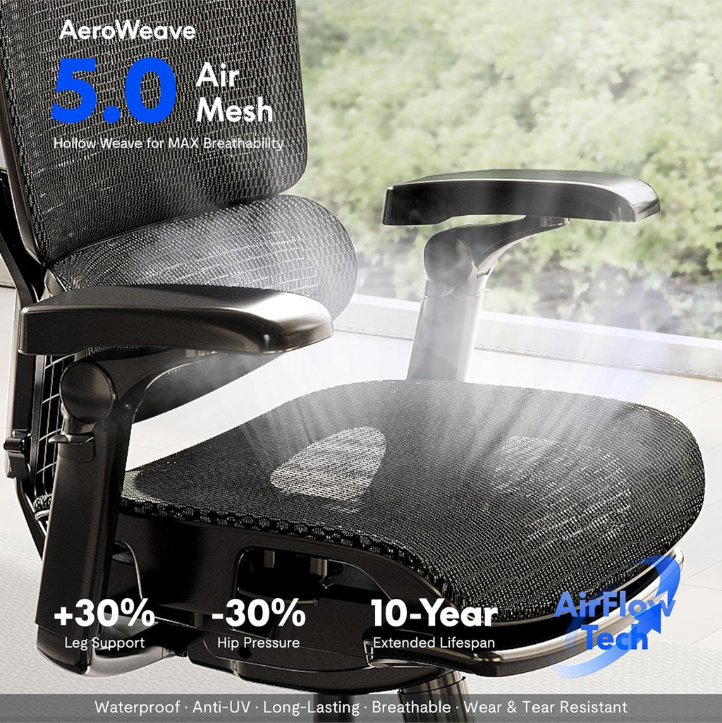 FLEXISPOT ErgoX-PRO Ergonomic Office Chair with Footrest Black – AeroWeave 5.0 Mesh Seat, 5D Lumbar, 7D Armrests, 4D Headrest, 551LBS Capacity – Office, Gaming, Home