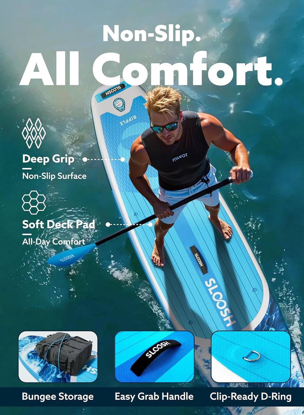 SLOOSH Inflatable SUP & Electric Pump Bundle – 10'6' Paddle Board with Premium Accessories, Non-Slip EVA Deck, 20 PSI Dual-Stage Pump for Fast Inflation, Perfect for Youth & Adults of All Skill Levels