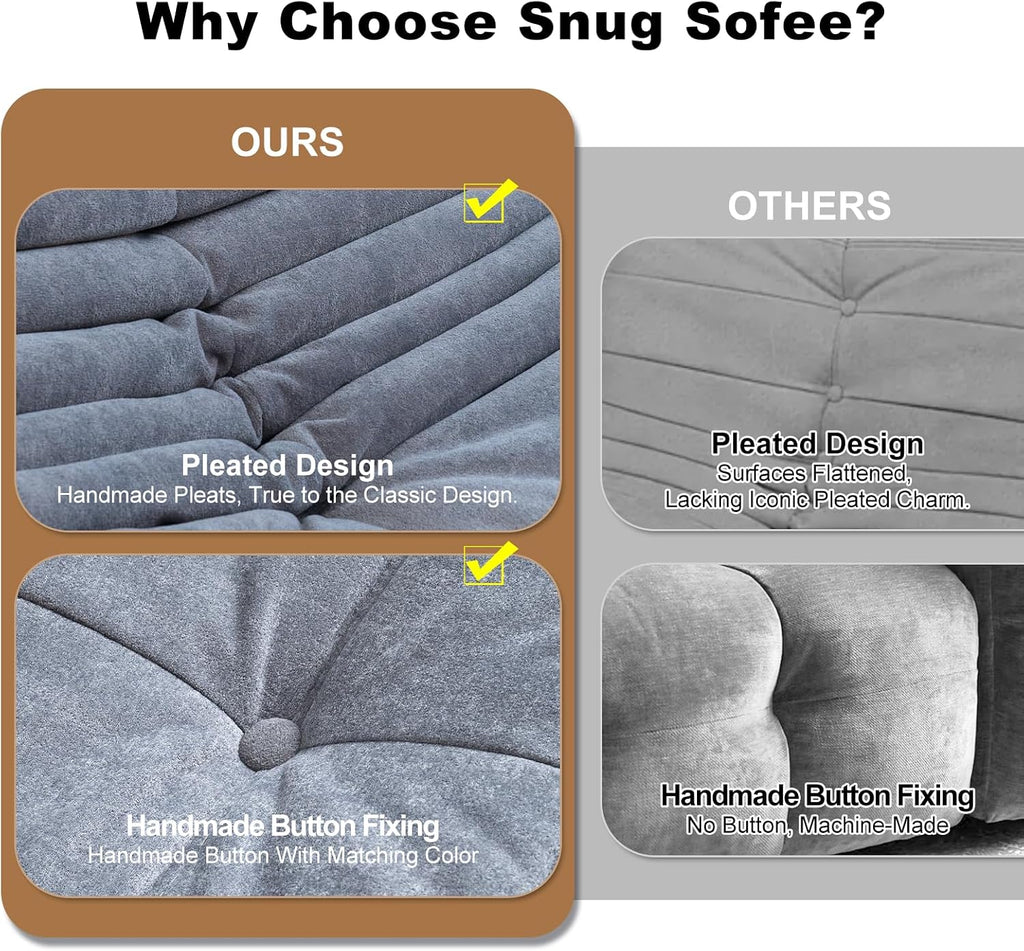 Snug Sofee Bean Bag Chairs for Adults, Bean Bag Sofa - Adult Size with Soft Waterproof Fabric for Living Room, Apartments, Reading Corner, Gaming, and Movie Venue (Gray)