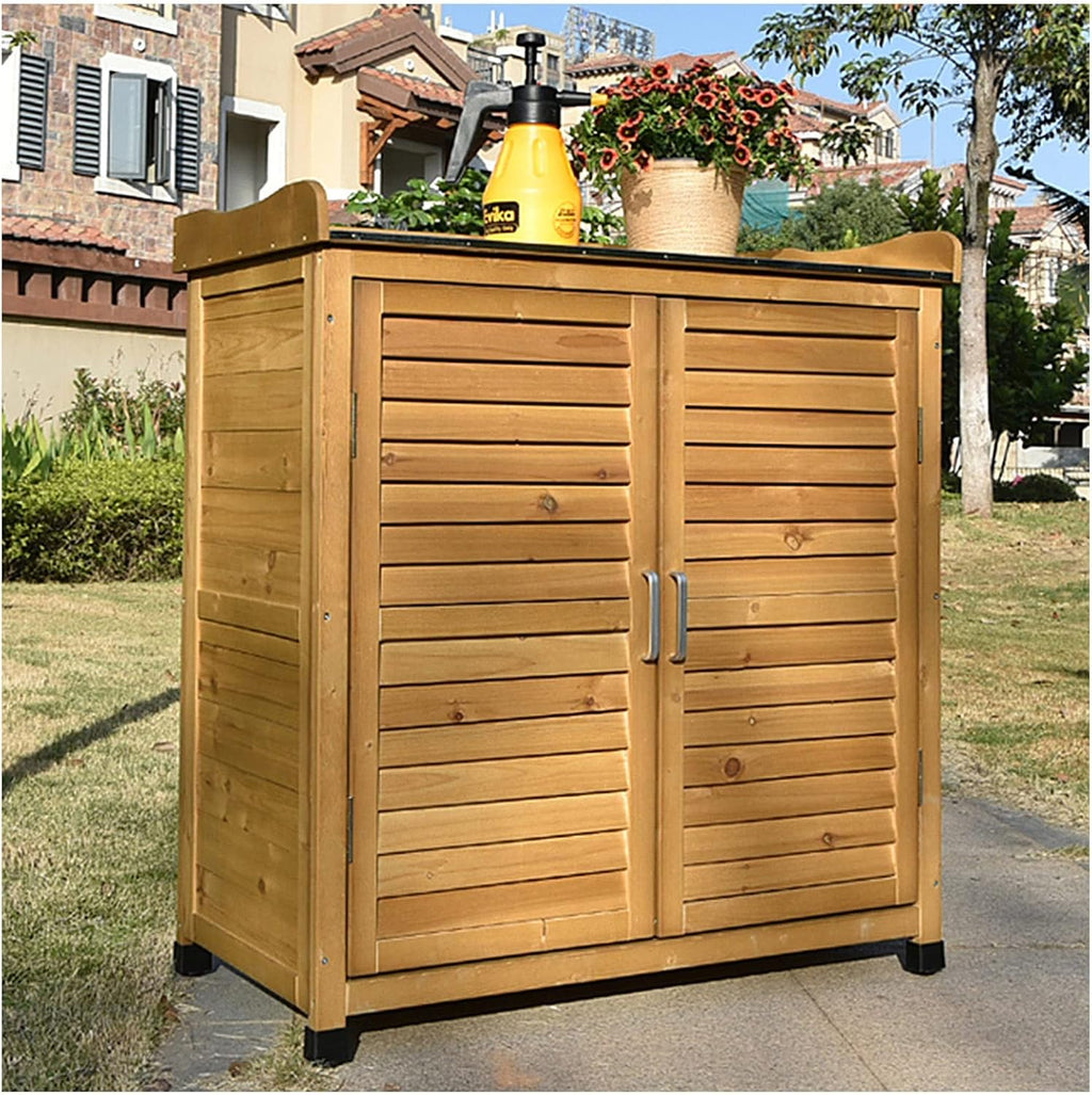 Furniture Waterproof Tool Shed Outdoor Garden Patio Storage Cabinet with Potting Benches Outdoor Work Station Table (Color : Brown)