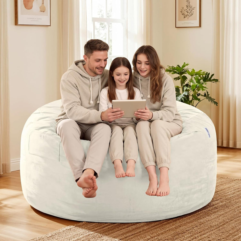 HABUTWAY Bean Bag Chair: Giant 5' Memory Foam Furniture Bean Bag Chairs for Adults with Microfiber Cover 5Ft (Beige)
