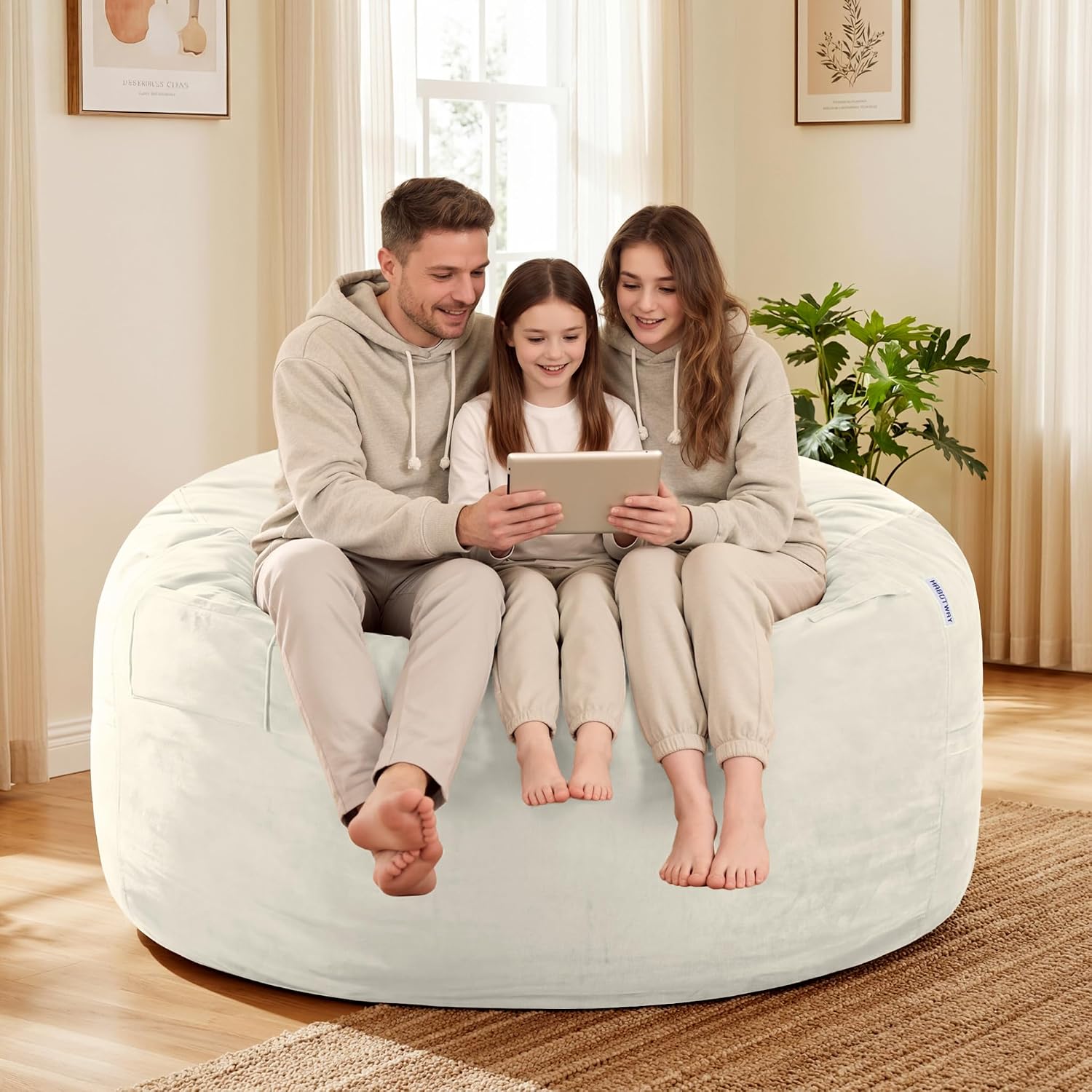 HABUTWAY Bean Bag Chair: Giant 5' Memory Foam Furniture Bean Bag Chairs for Adults with Microfiber Cover 5Ft (Beige)