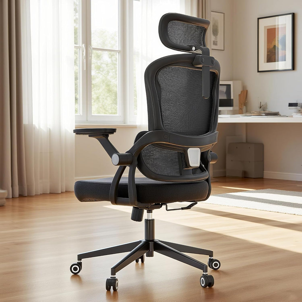 Monhey Ergonomic Office Desk Chair, 90°-125° Tilt Back Home Desk Chair with 360° Swivel & Mute Wheels, High Back Mesh Computer Chair for Adults with Lumbar Support, 330 LBS Capacity(05Black)