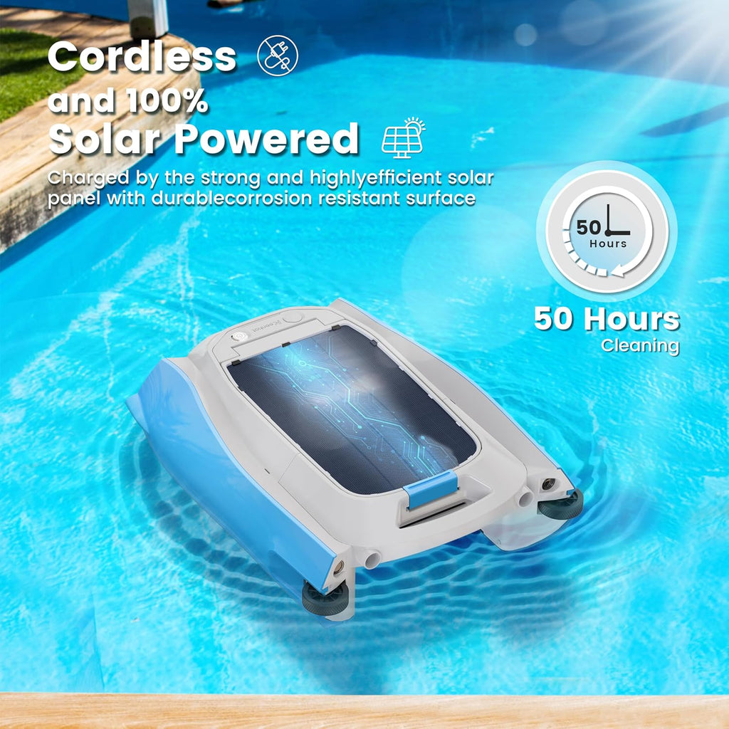 Keenhot Solar Powered Robotic Pool Surface Skimmer Cleaner, Automated Pool Skimmer with 24/7 Continuous Cleaning Dual Charging Modes Smart Obstacle Avoidance Ideal for Most Swimming Pool Types