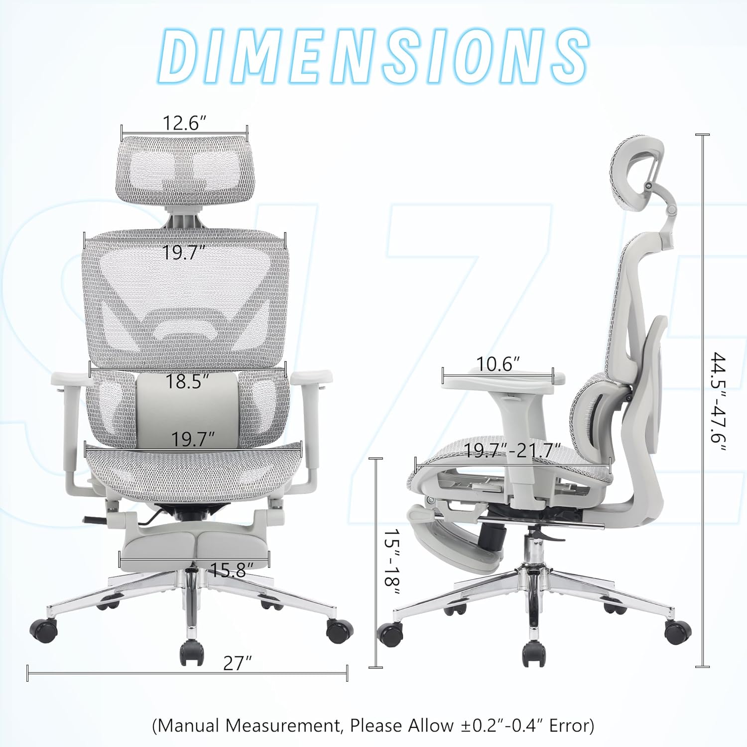 Ergonomic Office Chair with Footrest, High Back Mesh Computer Chair with Lumbar Support, 5-Level Backrest Height, 4D Flip-Up Arms for Home & Gaming Desk (Gray Mesh 3-Zone Lumbar Support+4D Armrest)