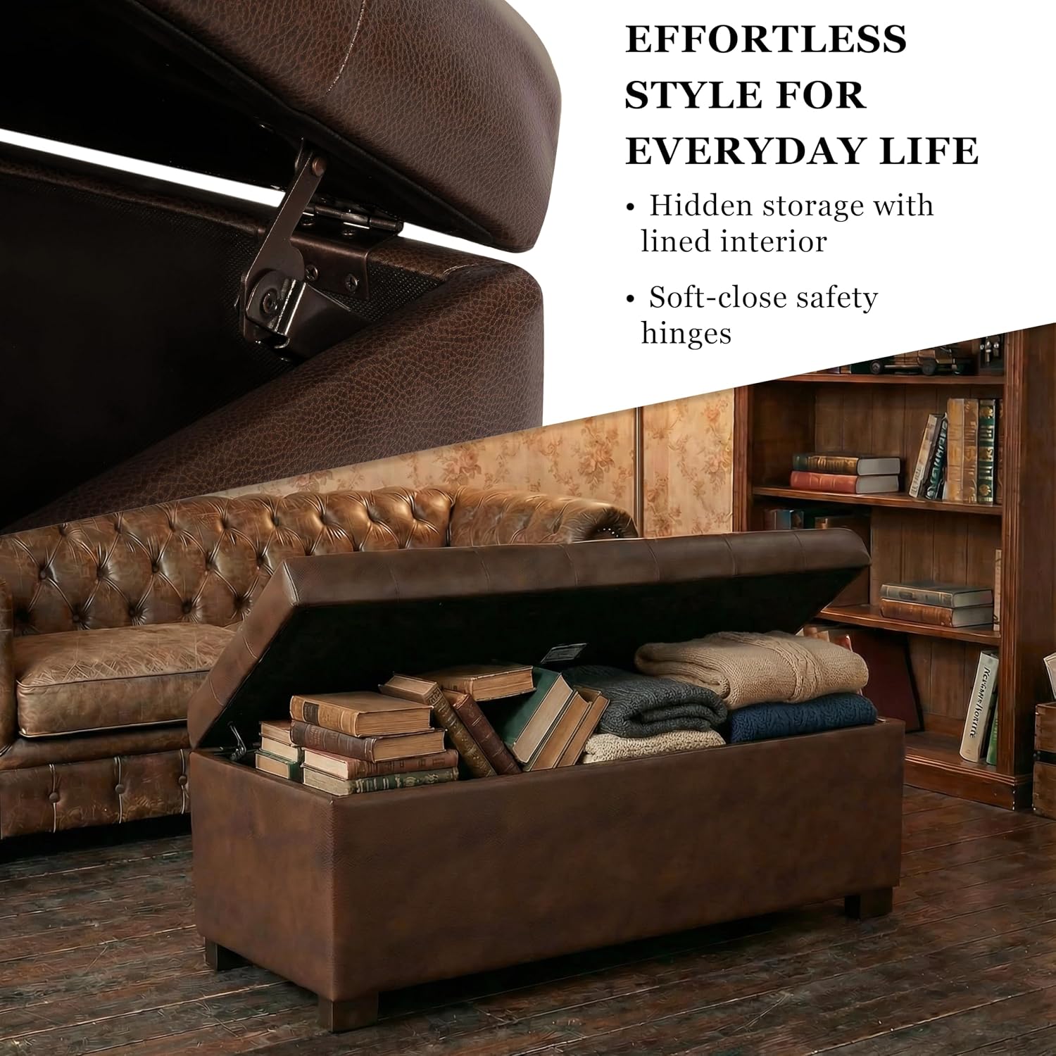 HomePop Large Tufted Storage Bench - Antique Brown