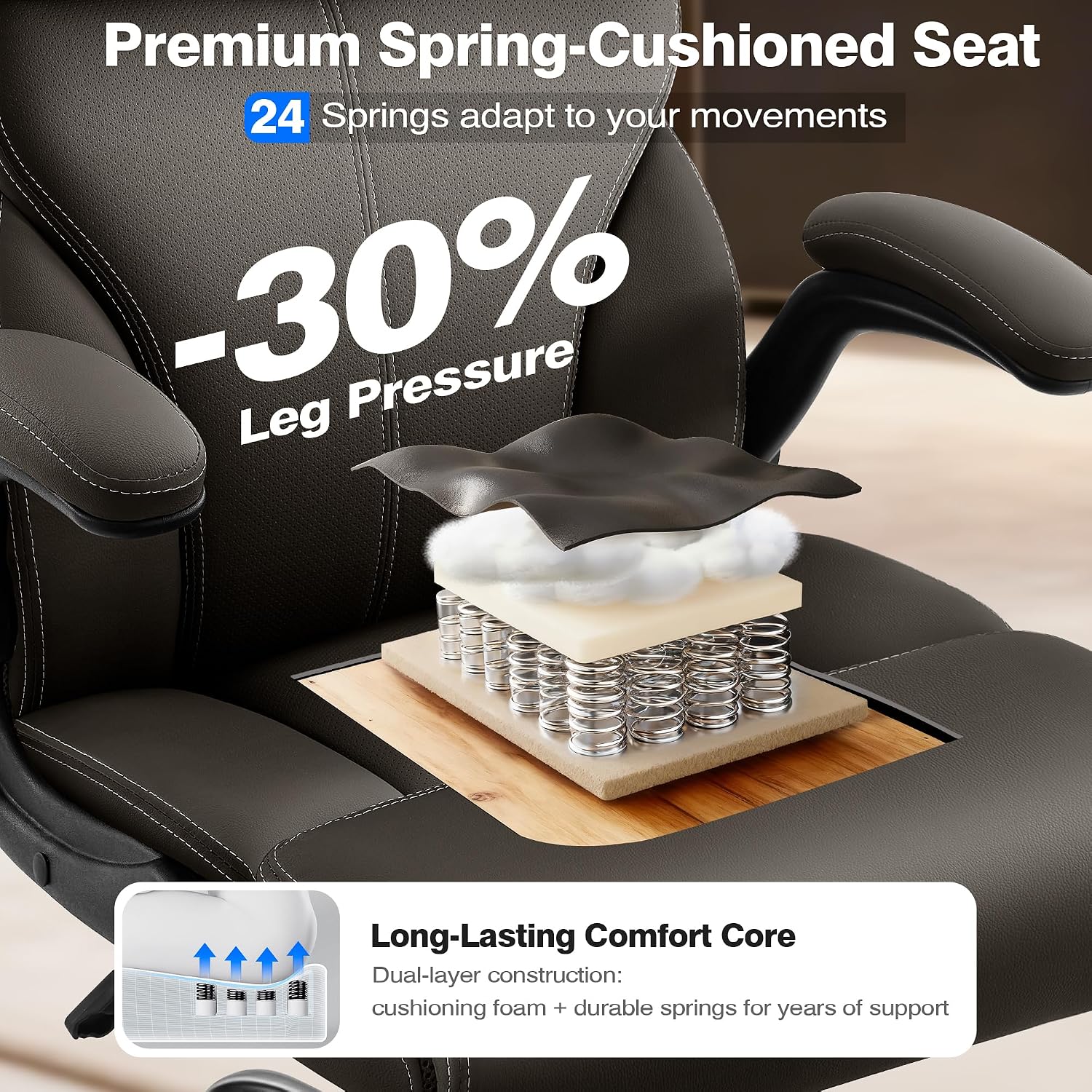 AreShark Office Chair - Executive High Back Breathable Comfy Desk Chair with Lumbar Support - Ergonomic Leather Rolling Swivel Computer Chair with Rock Function for Working Studying Gaming Relaxing