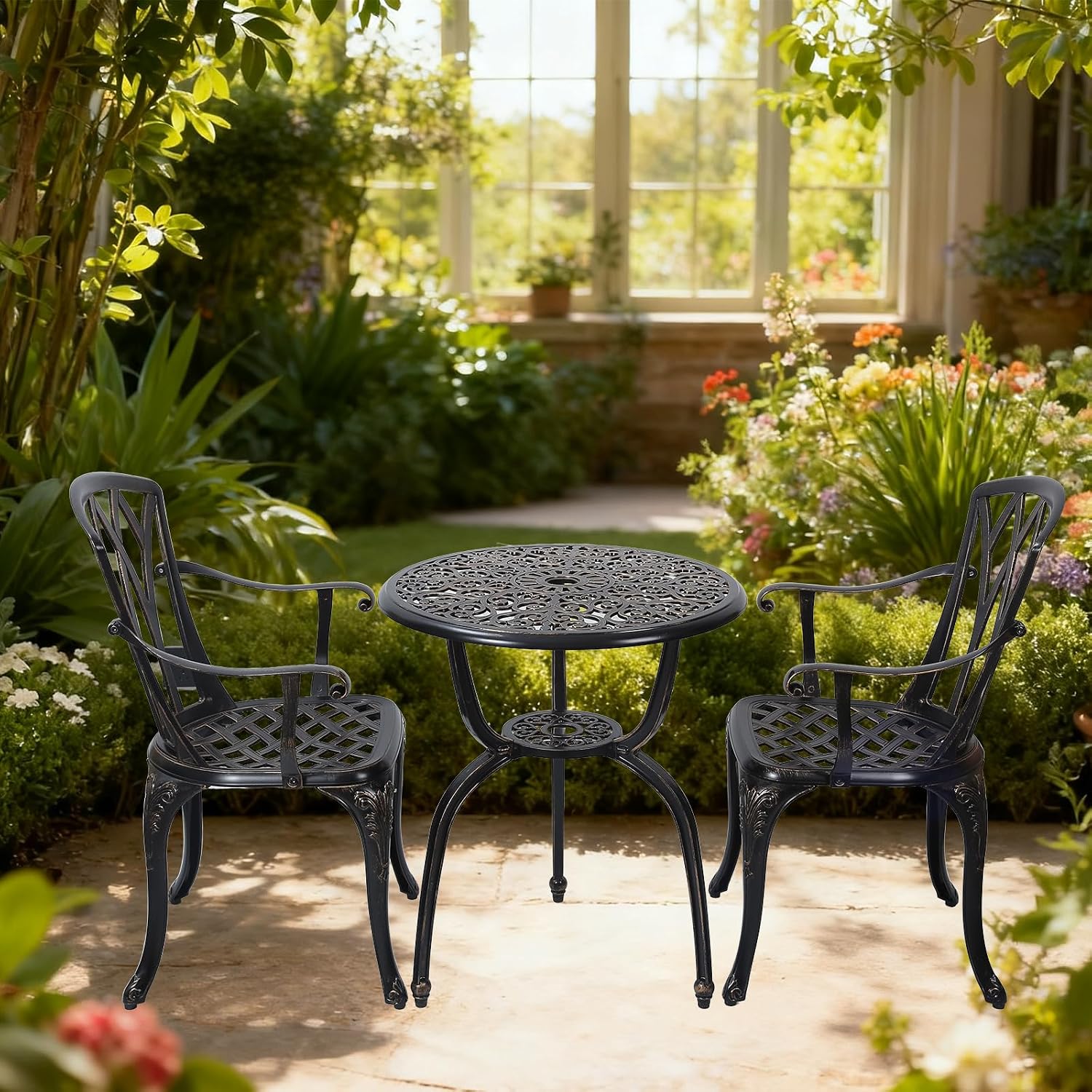 3-Piece Cast Aluminum Patio Bistro Set, Outdoor Rust-Resistant Furniture with 2 Chairs and Table (Bronze)