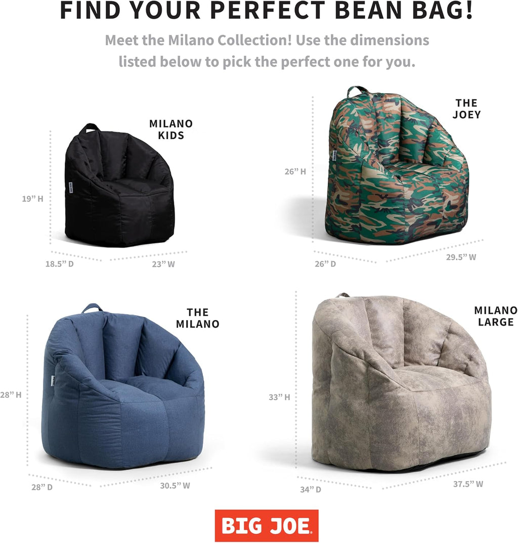 Big Joe Milano Large Bean Bag Chair for Kids, Teens, Adults, Cement Blazer, Lightweight Seat for Reading Nook and Gaming Vegan Leather, 3.5 foot Refillable