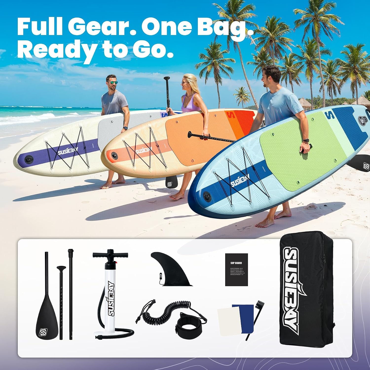 Inflatable Stand Up Paddle Board with SUP Accessories,Inflatable Paddle Boards for Adults & Youth, Anti-Slip EVA Deck,Wide Stance,Dual Action Pump,108L Backpack