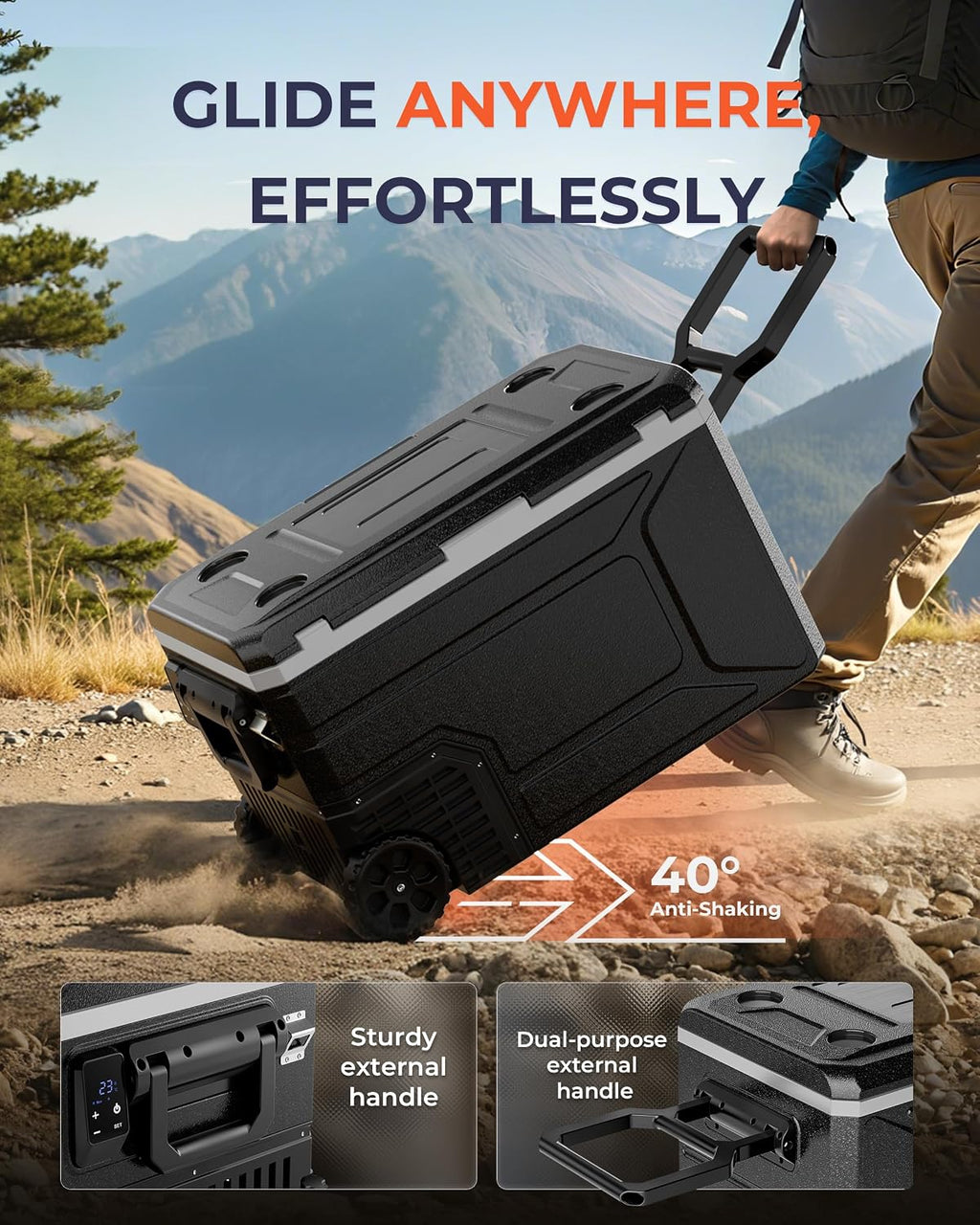 EKOJUCE 12V Refrigerator, 69 Quart Electric Cooler, 12V/24V DC 100~240V AC, 12v cooler -4℉~68℉, Portable Freezer with Wheels for Truck, RV, Camping,Travel