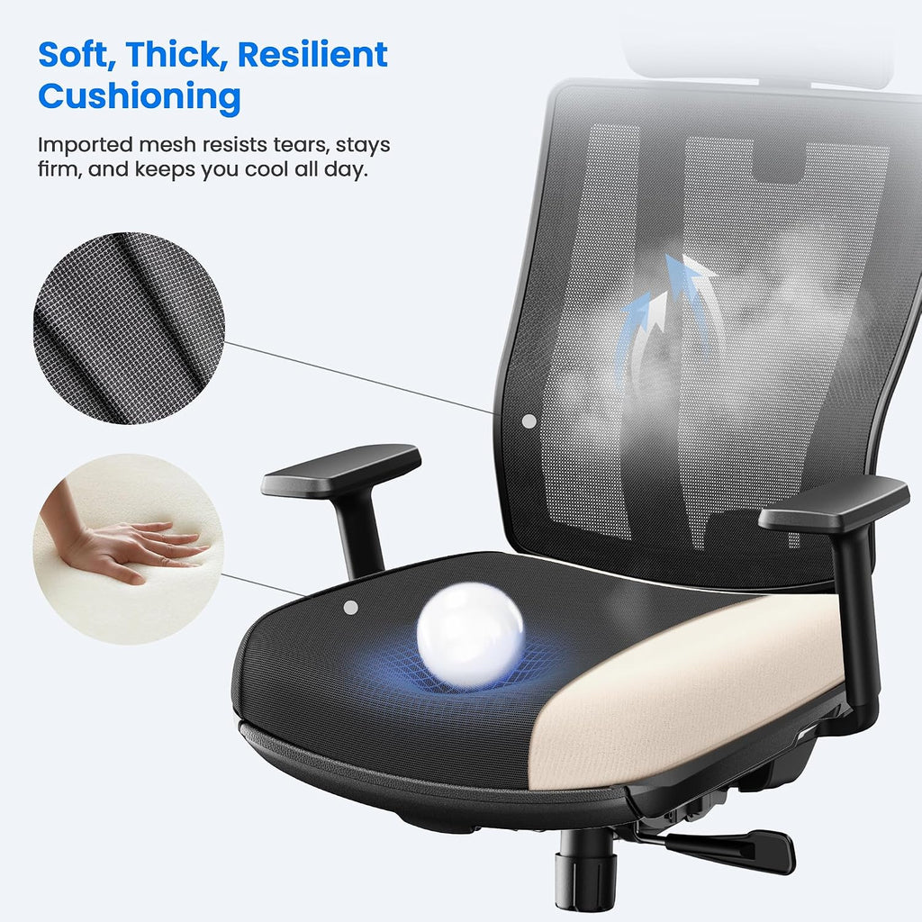 OdinLake L2 Ergo PRO 633 Ergonomic Office Chair with Footrest - Adjustable Seat Depth, 3D Armrests & Lumbar Support, Mesh High Back with Memory Foam Cushion, Gaming Chair with Headrest for Long Hours