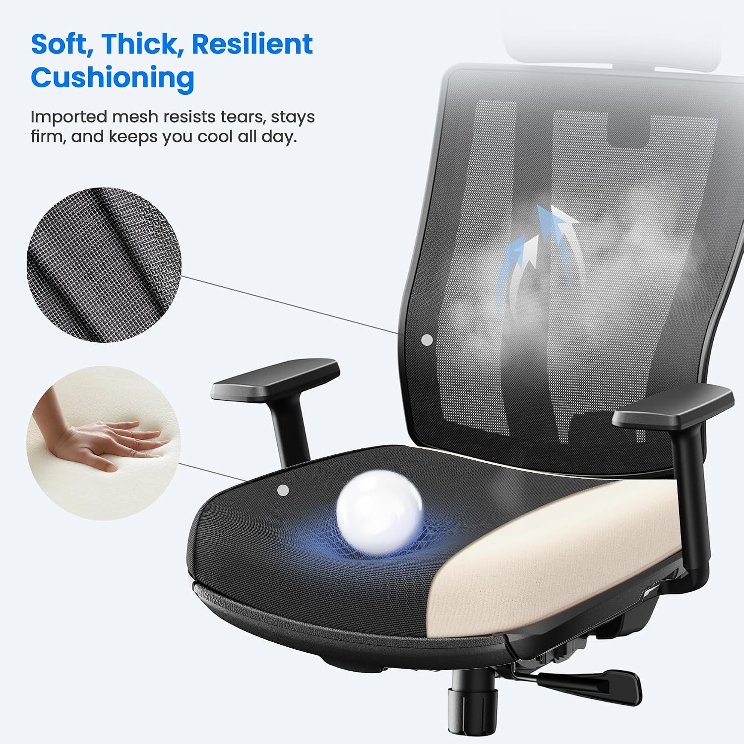 OdinLake L2 Ergo PRO 633 Ergonomic Office Chair with Footrest - Adjustable Seat Depth, 3D Armrests & Lumbar Support, Mesh High Back with Memory Foam Cushion, Gaming Chair with Headrest for Long Hours