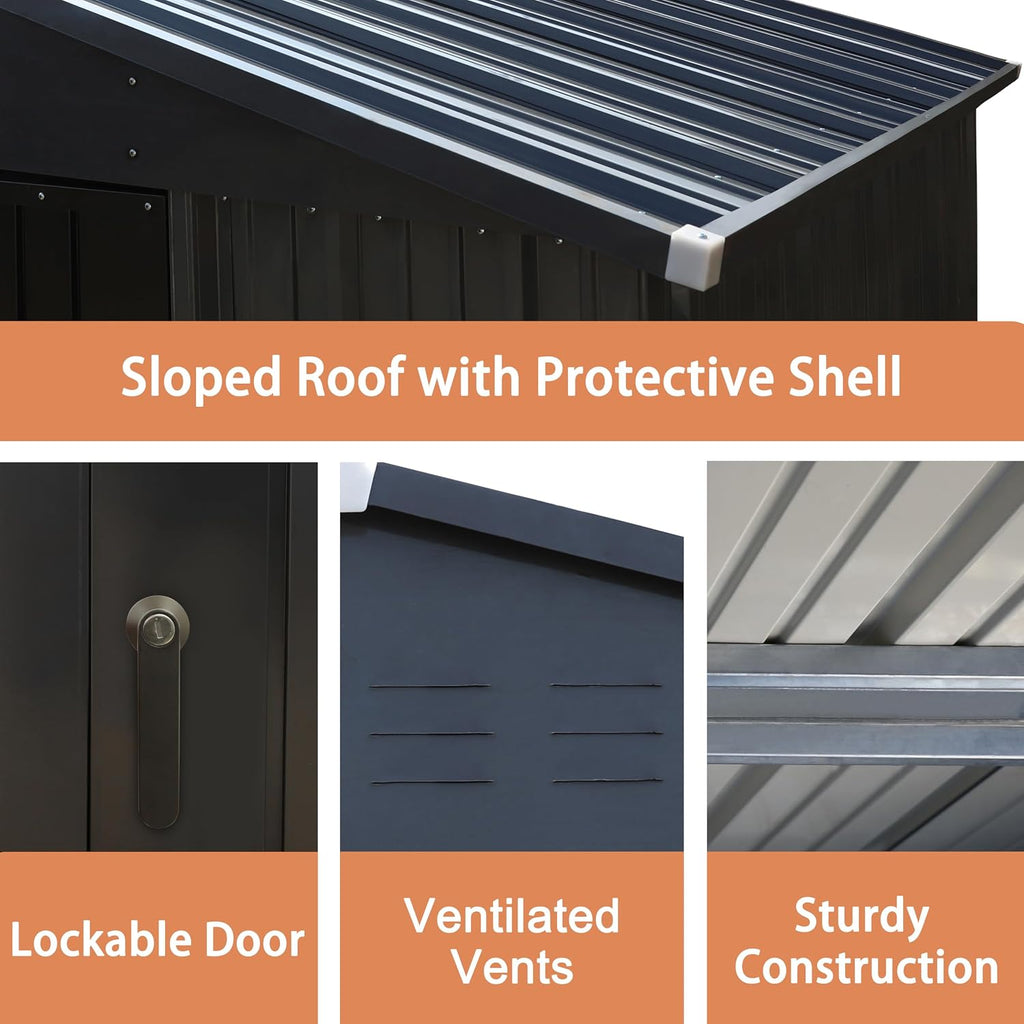 VEIKOU 8x10FT Outdoor Storage Shed with Thickened Galvanized Steel, Metal Storage Shed with Lockable Door & Air Vents, Garden Tool Metal Shed for Patio Garage Yard, Gray