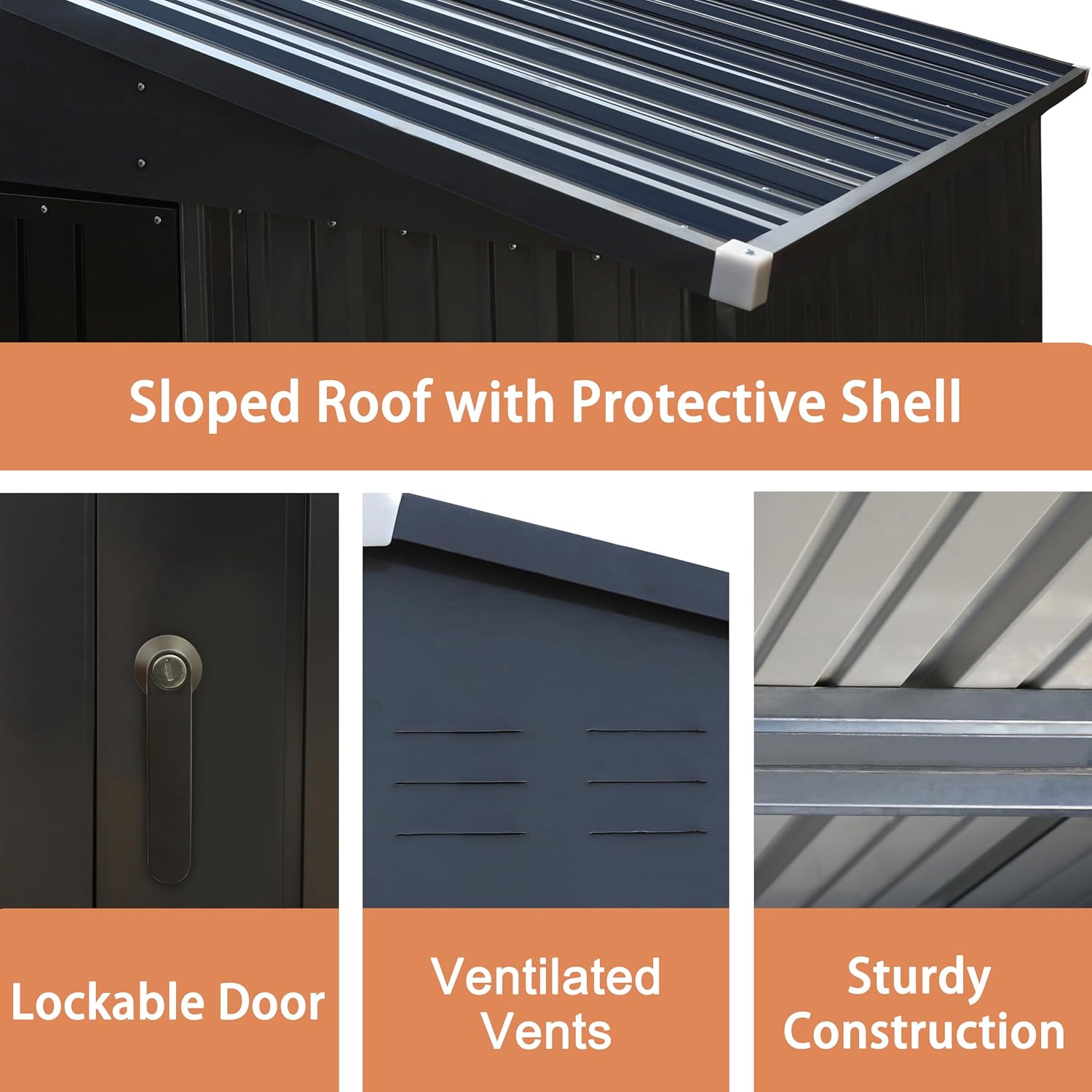 VEIKOU 8x10FT Outdoor Storage Shed with Thickened Galvanized Steel, Metal Storage Shed with Lockable Door & Air Vents, Garden Tool Metal Shed for Patio Garage Yard, Gray