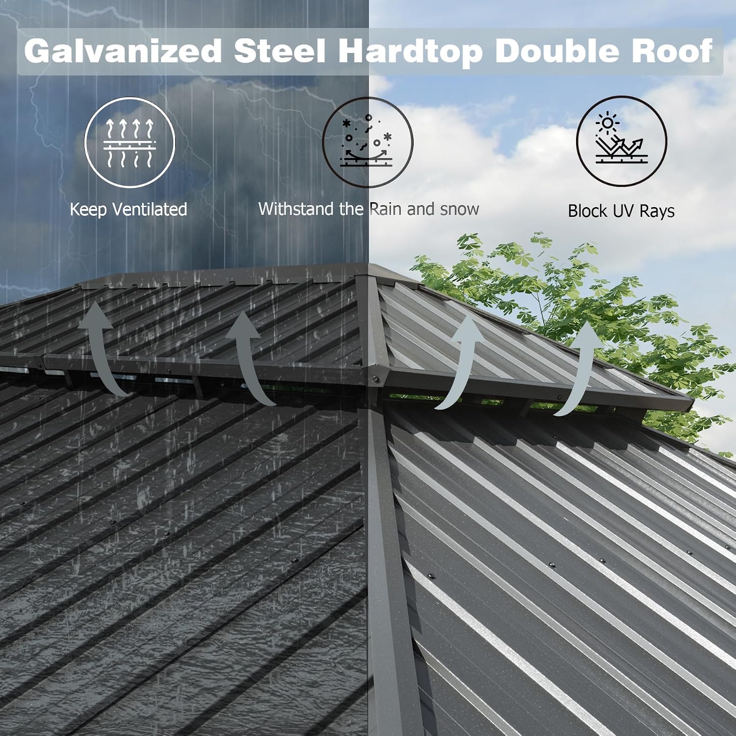 Domi Hardtop Gazebo 10x12FT, Aluminum Outdoor Gazebo with Galvanized Steel Double Roof Canopy, Curtains and Netting Included, Metal Gazebo Permanent Pavilion for Patio, Lawn, Garden, Gray