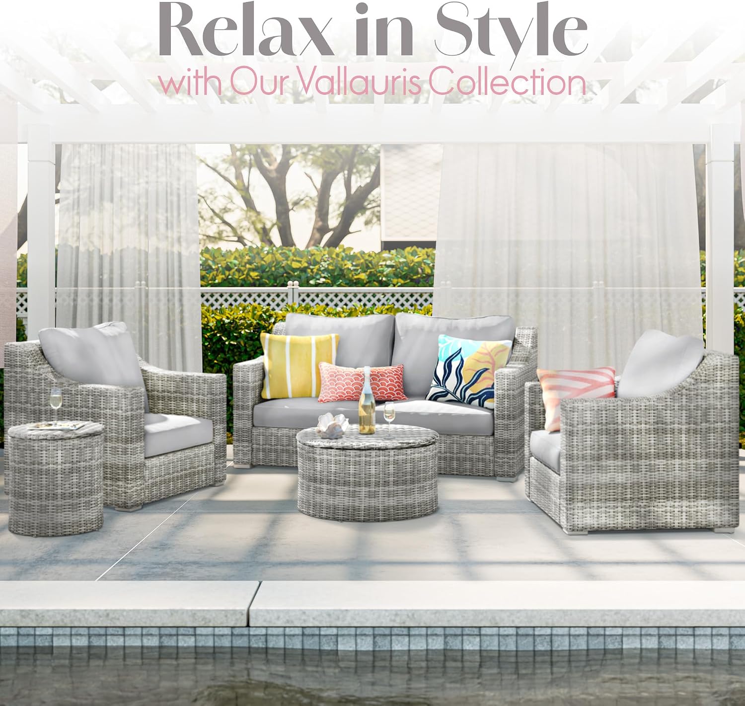 Elle Decor Vallauris Patio Outdoor Furniture Collection, Premium All Weather Wicker, Arm Chair, Gray