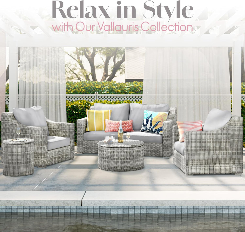 Elle Decor Vallauris Patio Outdoor Furniture Collection, Premium All Weather Wicker, Sofa, Gray