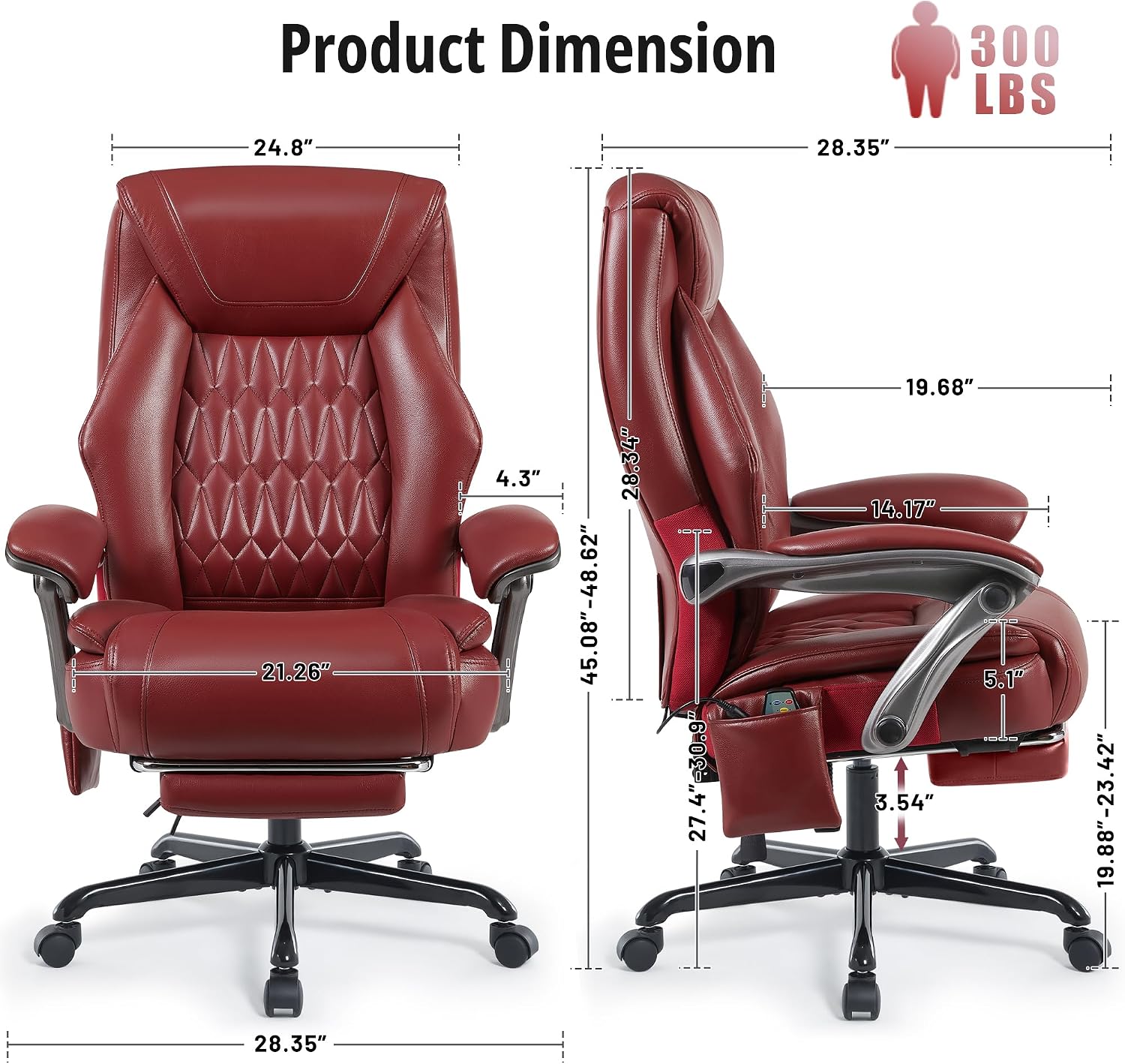 Massage Office Chair with Heat & Footrest, Ergonomic Reclining Executive Desk Chairs with 6-Point Vibration, PU Leather Computer Chair for Home Office or Gaming