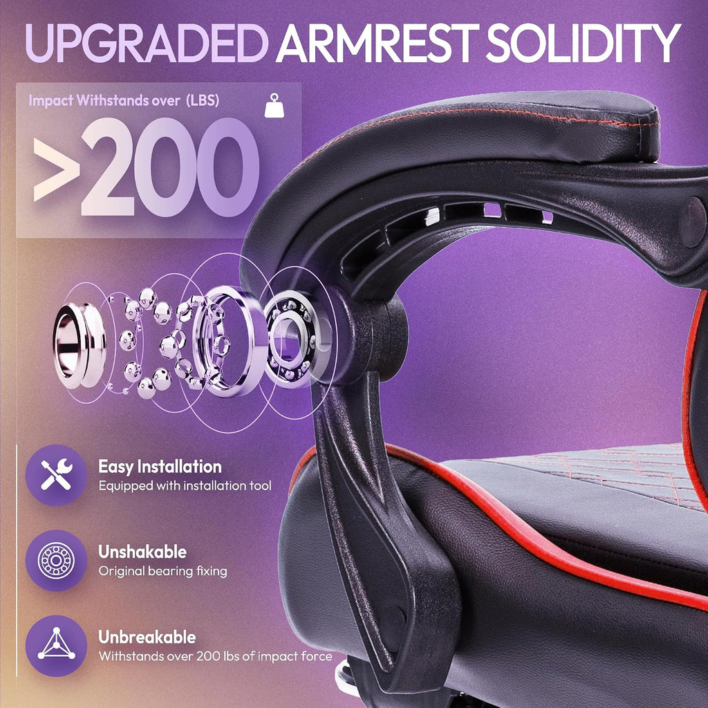 Dowinx Gaming Chair with Massage Lumbar Support and Footrest, Video Game Chair for Adults, Adjustable Ergonomic Gamer Chairs High Back with Pocket Spring Cushion, Swivel Recliner, Black and Red