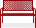 Best Choice Products Outdoor Bench 2-Person Metal Steel Benches Furniture for Garden, Patio, Porch, Entryway w/Geometric Backrest, 790lb Capacity - Rose Red