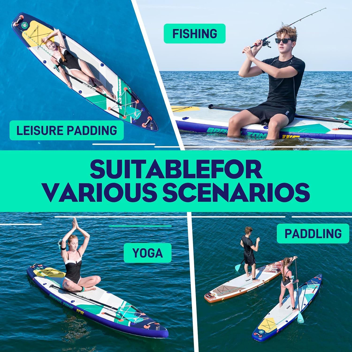 11'6' Inflatable Stand Up Paddle Boards, Premium SUP Accessories, Non-Slip Comfort Deck for Youth & Adults