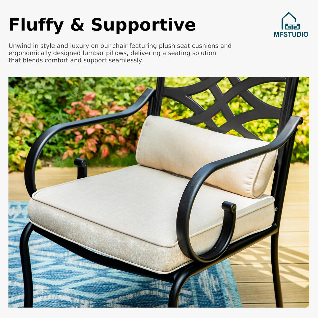 MFSTUDIO Patio Dining Sets for 4, Round Patio Table and Chairs Set with Umbrella Hole, 5 Piece Outdoor Dining Set for Deck, Poolside, Backyard, Garden