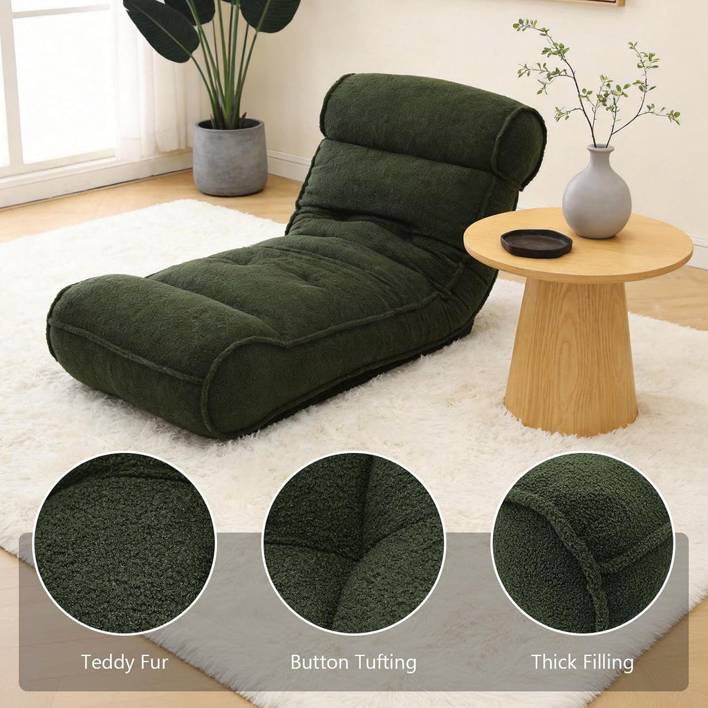 67'' Floor Chair with Back Support Meditation Chair Couch Recliner w Adjustable Backrest Lazy Floor Lounger Gaming Chair for Adults Sofa Bed Sleeper Chair Chaise Lounge Chair Indoor, Green