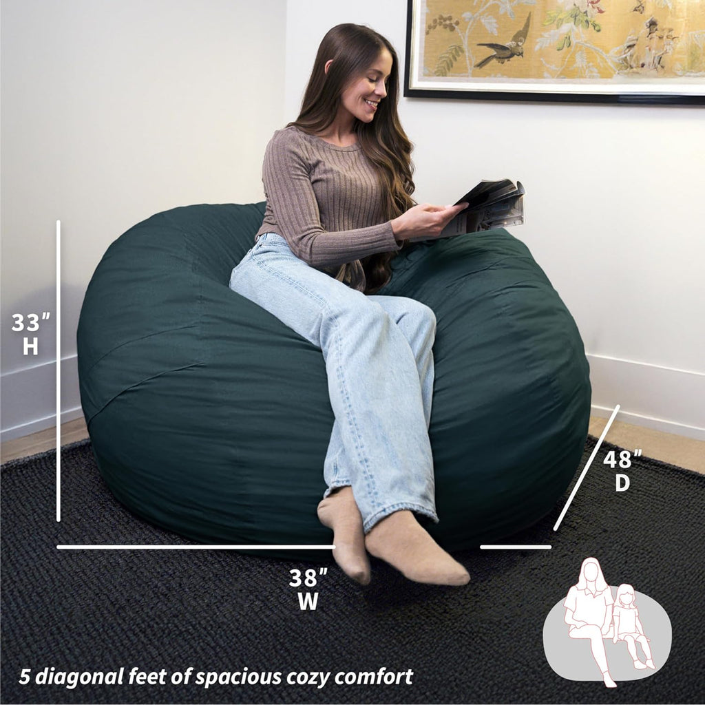 Big Joe Fuf 5Ft Oversized Foam Bean Bag Chair with Removable Cover for Kids, Teens, Adults, Deep Sea Velveteen, Durable Woven Polyester, 5 Foot Large Reading and Gaming Seat