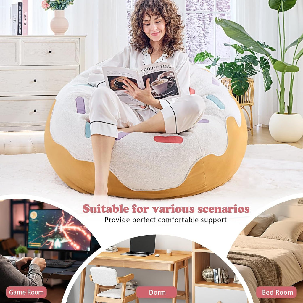 Donut Bean Bag Chair - Cute Bean Bag Sofa with Filler - Ideal for Girls Room and Dorm Decor - Oversized Lounge Chair for Teens and Kids - Plush BeanBag Furniture for Bedroom Living Room - 41inch