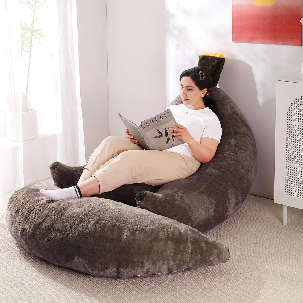 Banana Bean Bag Chair with Ottoman, Floor Sofa Bed with Footrest, Comfy Convertible Lounger for Adults, Plush Couch for Bedroom, Living Room or Dorm, L-Coffee