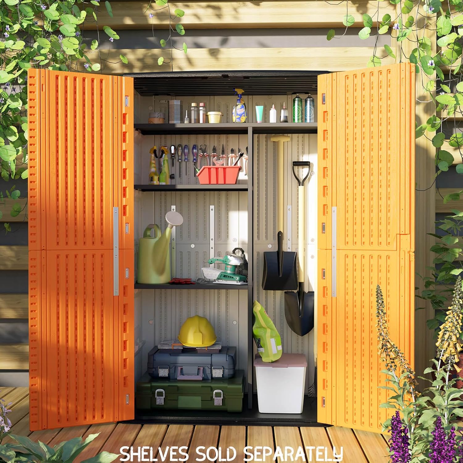 ADDOK Metal Shelve Laminate kit,Vertical Outdoor Storage Cabinet Specialized,68' x 46' x 15'(Black)
