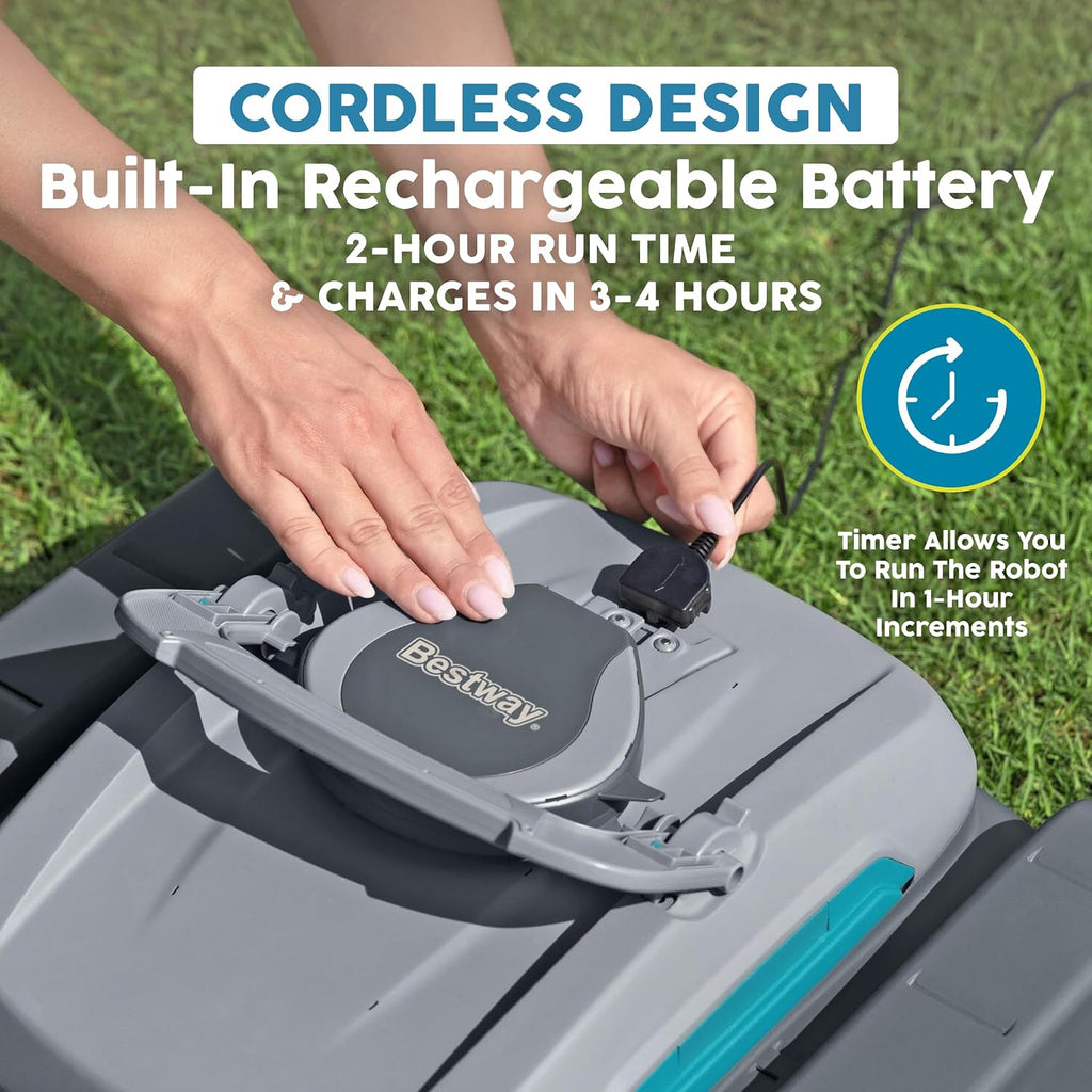 Bestway AquaTronix Pro G300 Automatic Robotic Pool Vacuum and Surface Skimmer Cleaner, Cordless Pool Robot, 120-Min Runtime, Cleans Pool Floor and Waterline, Self-Parking