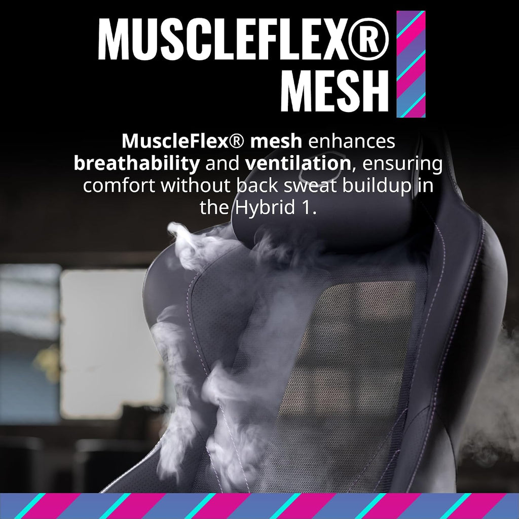 Cooler Master Hybrid 1 Ergonomic Gaming Chair MuscleFlex® Mesh, Cold-Molded Foam, Steel Frame | Aluminum Base. 180 Reclining, Adjustable Lumbar Support | Gas Lift, 360° Swivel for PC Game | Office