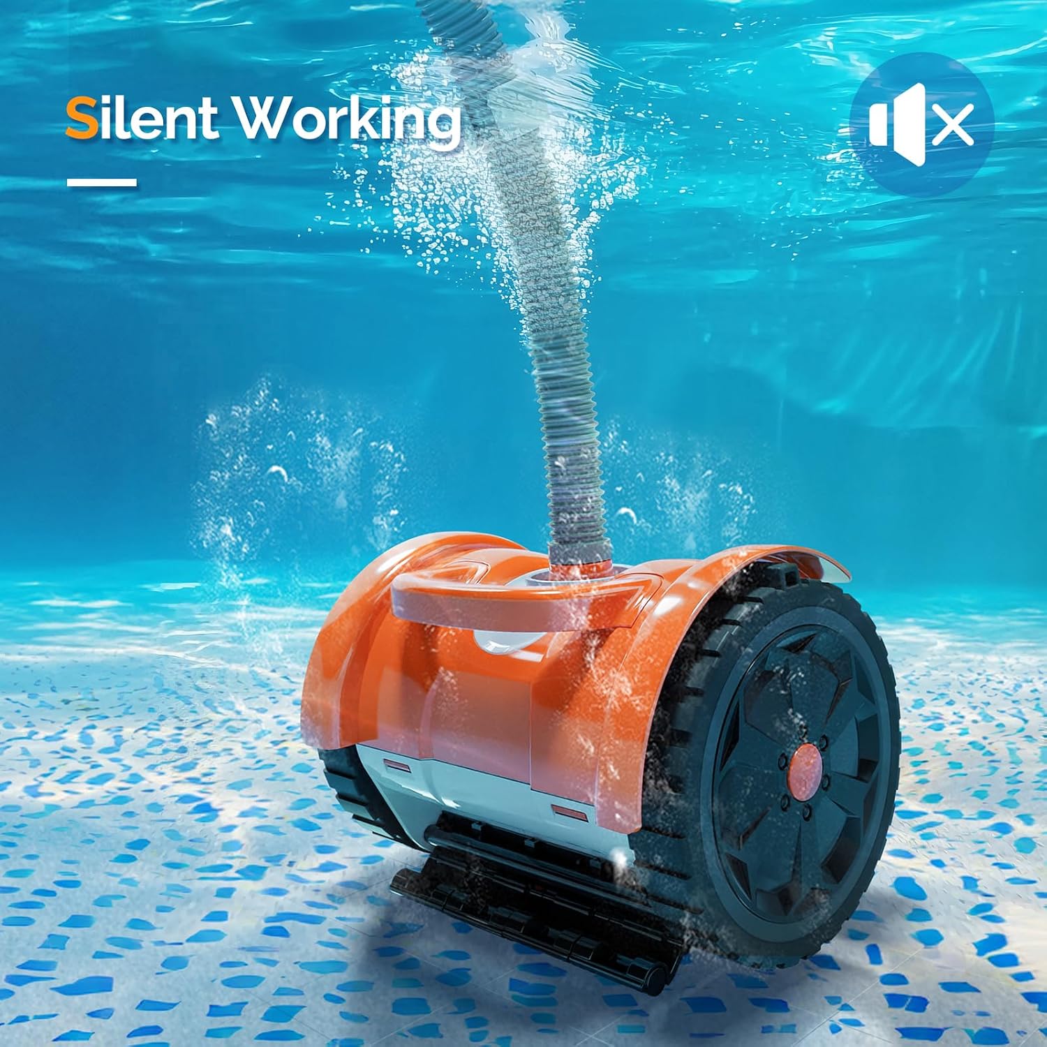 (2025 Upgrade) VINGLI Pool Vacuum Cleaner, Suction Side Wall-Climbing Sweeper for Ground&Inground Pools, Automatic Pool Vacuum with 39.6ft Tangle-Free Hose (Rich Orange&Gray)