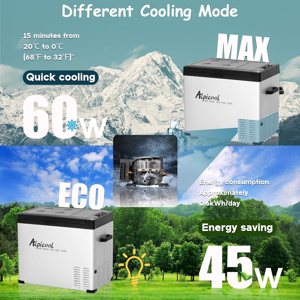Alpicool C50 Portable Car Freezer, 12 Volt Refrigerator, 47 Quart Fast Cooling 12V Car Fridge, Car Cooler for RV, Truck, Camping, Outdoor -12/24V DC and 100-240V AC