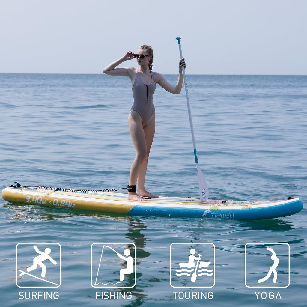 UPWELL 11'2'/11'6'Stand Up Paddle Board for Youth & Adults, Inflatable Paddle Board with Stable Design, Premium SUP Accessories, Backpack, Paddle, Leash, Pump, Fins