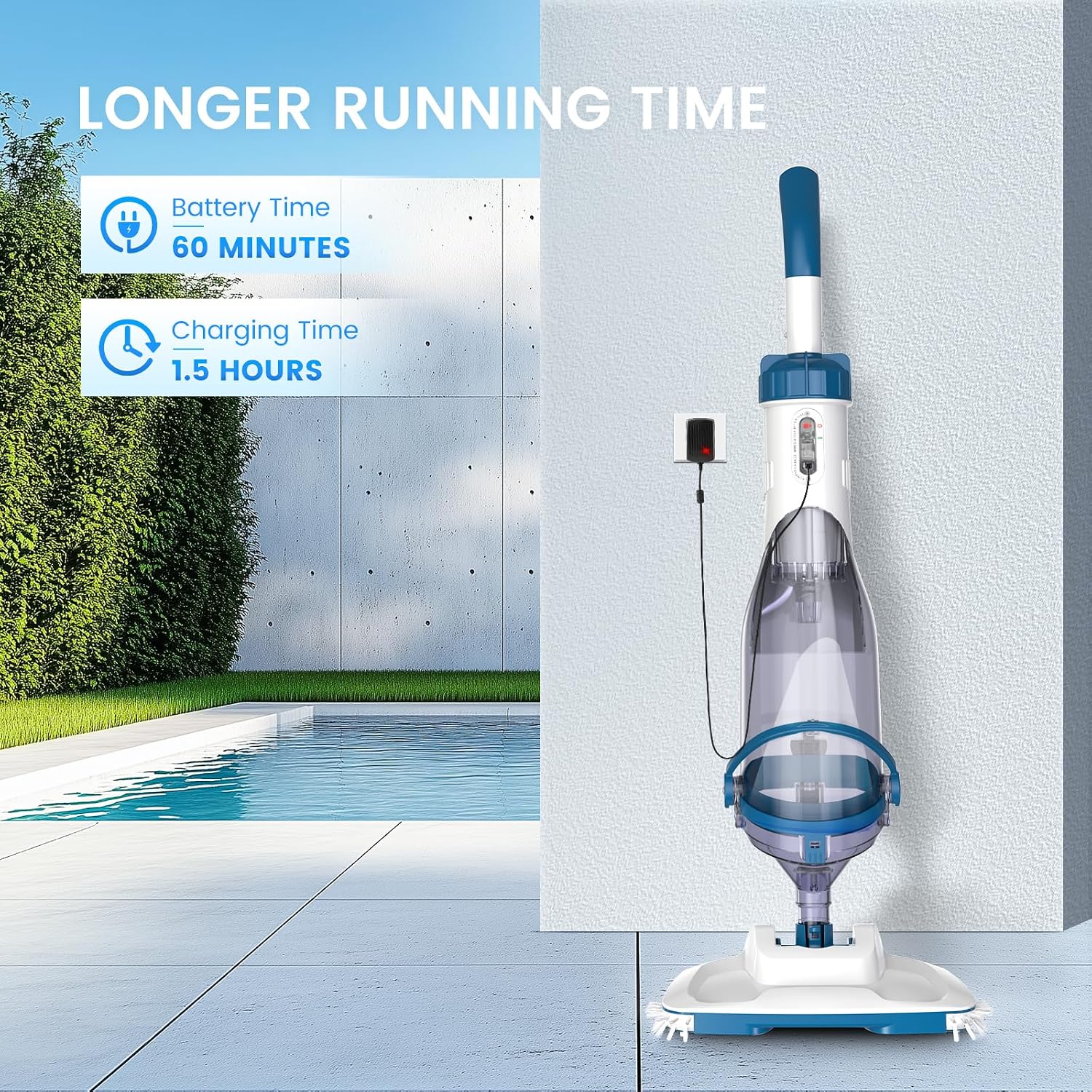 ENHULK Pool Vacuum for Above Ground Pool, Upgraded 13.4' Wide Head & Telescopic Pole, 18.5 GPM Powerful Suction, 60 Mins Runtime, Cordless Handheld Rechargeable Pool Cleaner for Inground Pools, PC15