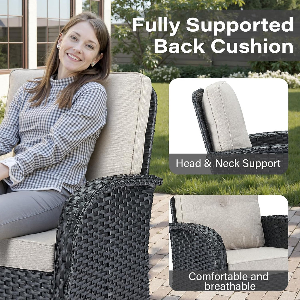 Belord 5 Piece Swivel Rocker Glider Outdoor Chairs Set of 2 with Ottoman and Glass Side Table Patio Bistro Furniture Set, Comfort High Back Wicker Patio Conversation Set for Deck Porch Sunroom