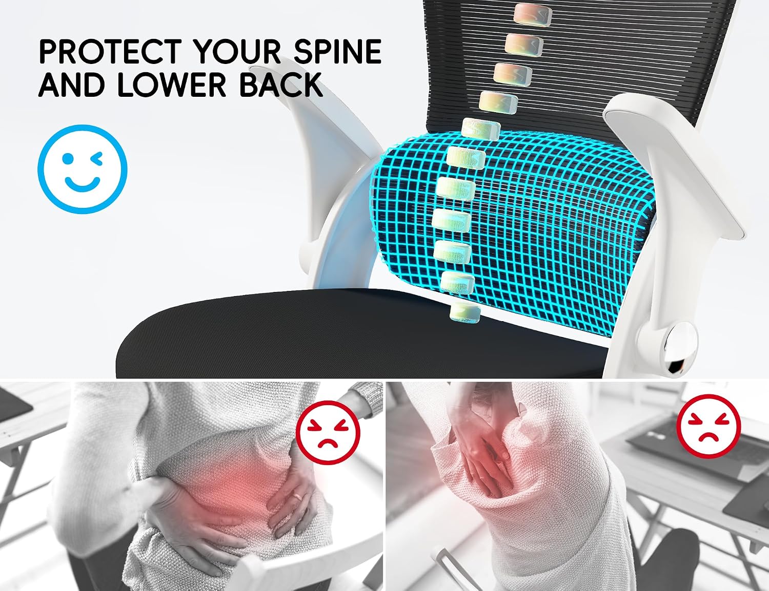 TRALT Office Chair - Ergonomic Office Chair with Back Support, Home Office Desk Chairs, 330lbs Wide Seat Big and Tall Office Chairs, Comfy Desk Chair for Work, Study, Office, Gaming (White Black)