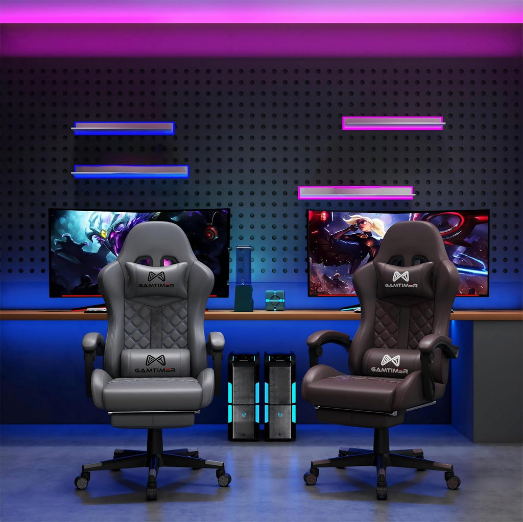 Gaming Chair, 400 lbs Adult Chair, High Back Computer Chair with Footrest and Linked Armrests, Office Video Game Chair with Lumbar Support (Brown)