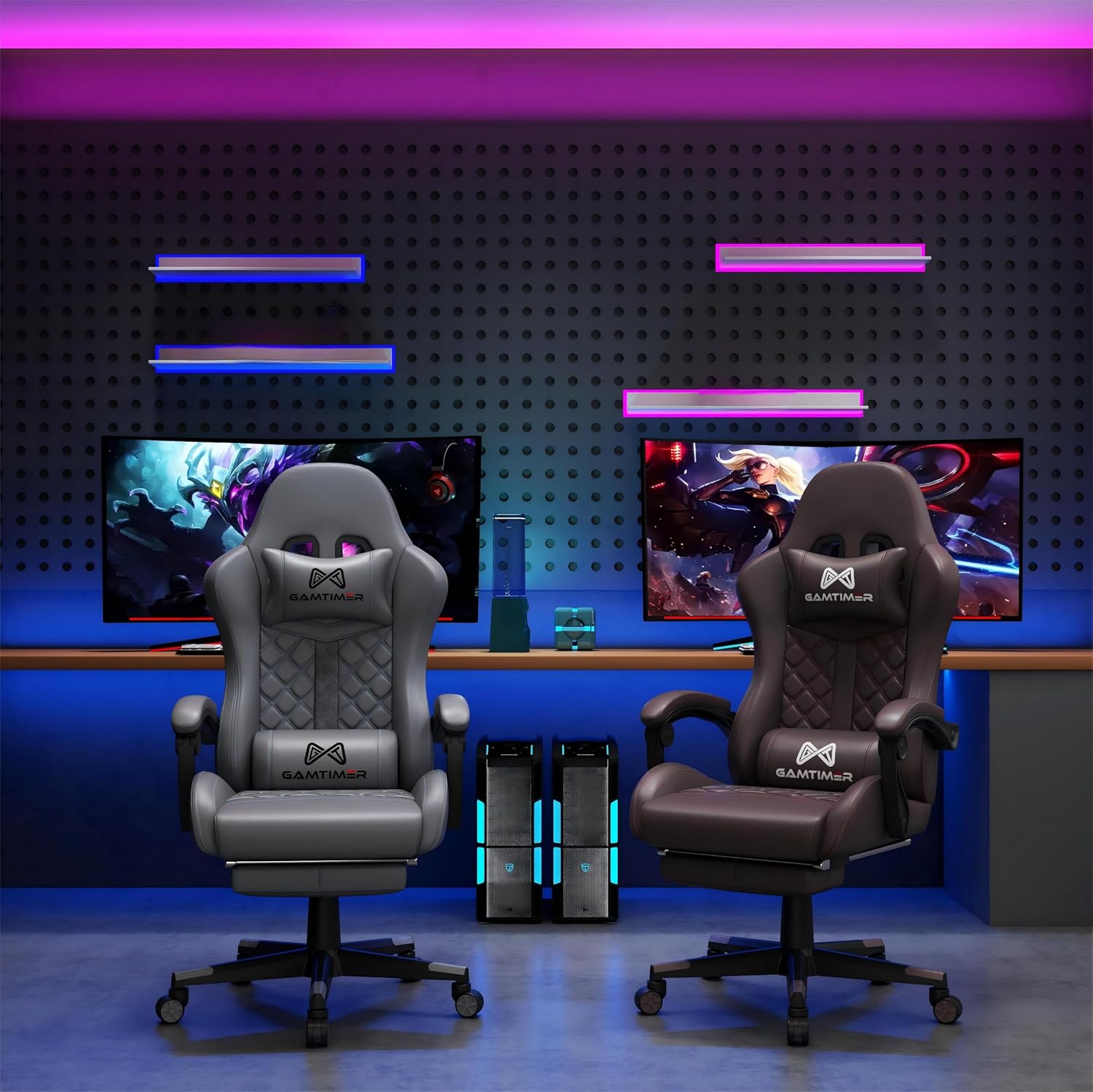 Gaming Chair, 400 lbs Adult Chair, High Back Computer Chair with Footrest and Linked Armrests, Office Video Game Chair with Lumbar Support (Brown)