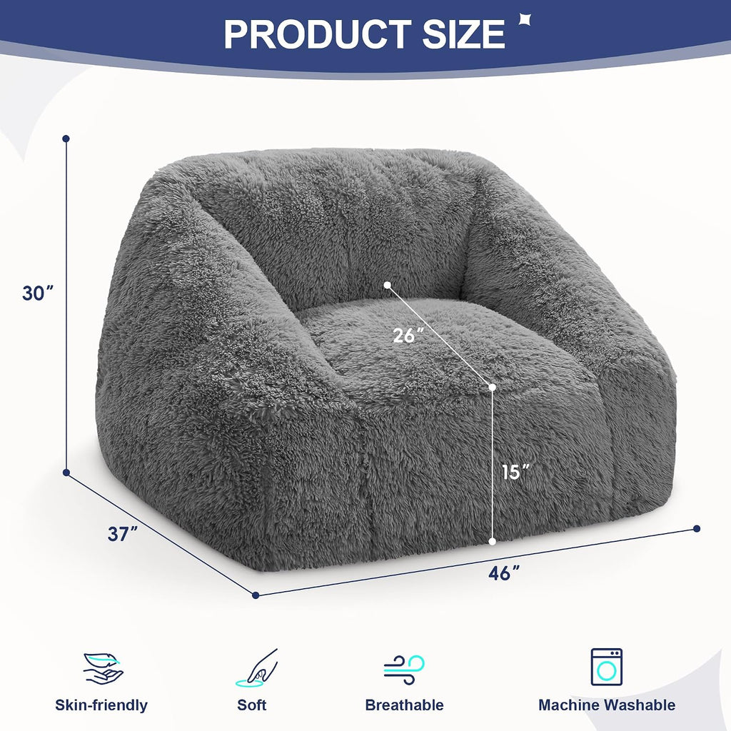 Hobestluk Giant Bean Bag Chair Memory Foam Filled Sofa Chair Bean Bag for Adults/Teens/Kids, Plush Fur Oversized Lazy Sofa for Living Room Bedroom Dorm(Light Grey)