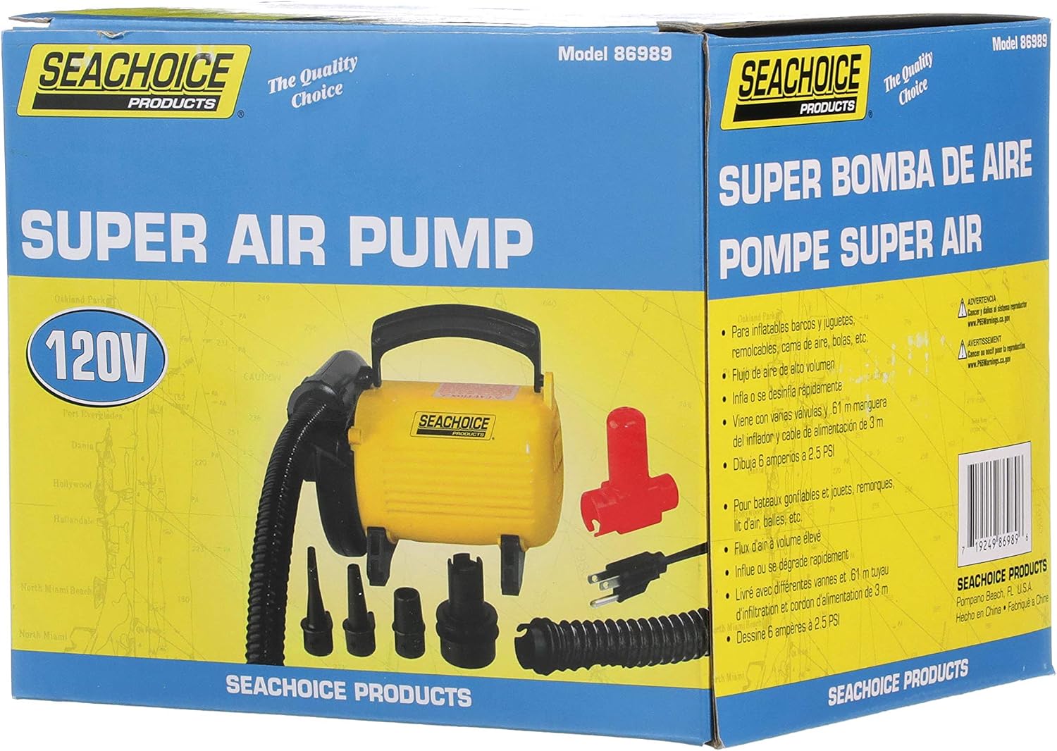 Seachoice Portable 120V Super Air Pump w/ 10-Ft. Power Cord, 2.5 PSI, For Boating and General Inflatables