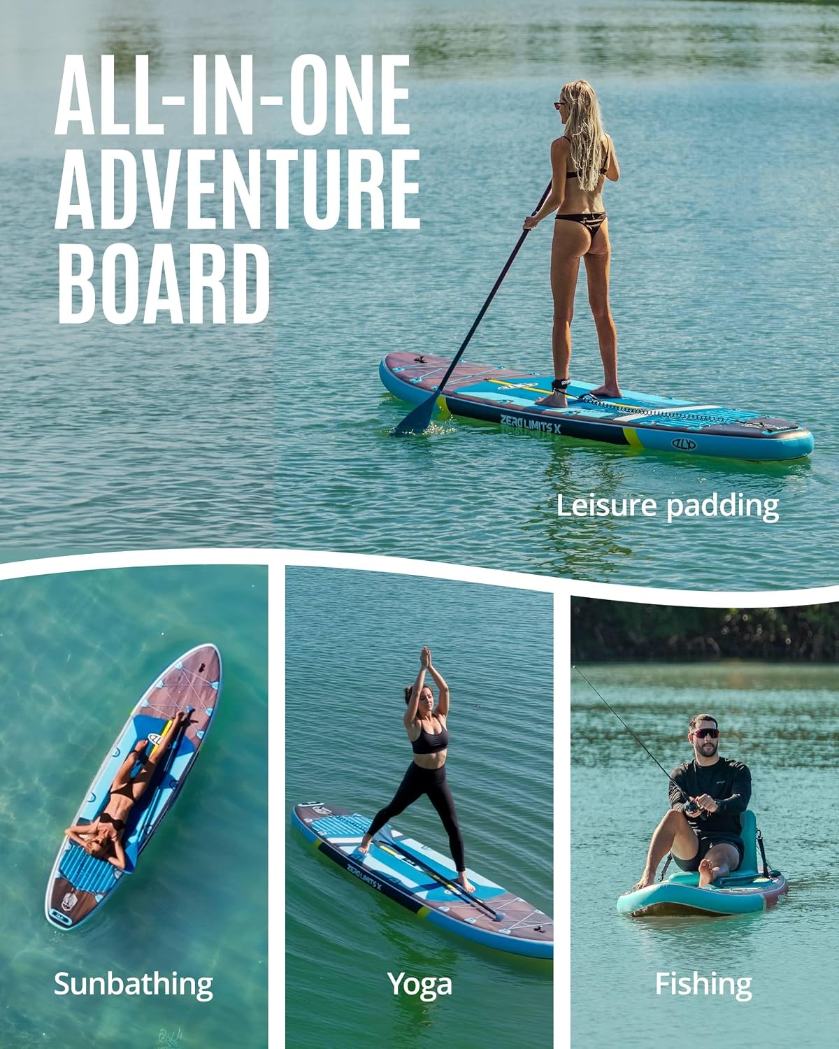 ZLX 11'6'x35' Ultra Wide Inflatable Stand Up Paddle Board | Stable Non-Slip Deck Pad, Unique Fin System, Premium SUP Accessories & Backpack - Upgraded Pump for Adults, All Skill Levels