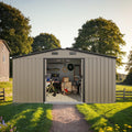 KEIKI 10x12 FT Metal Garden Storage Shed with Foundation Kit, Double Door Outdoor Tool Shed with 2 Windows, Color Steel Construction, Tool Shed for Lawn Equipment, Bikes, Trash Cans, Brown