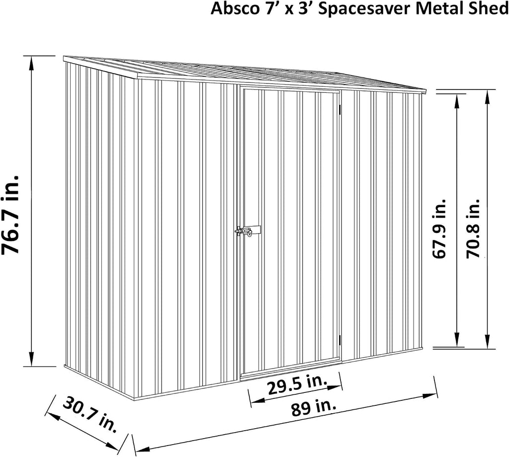 ABSCO 7' x 3' Space Saver Shed, Aluminum and Steel Utility Tool Shed, Outdoor Storage for Backyard, Lawn Patio, Bikes, Pale Eucalypt Metal Shed