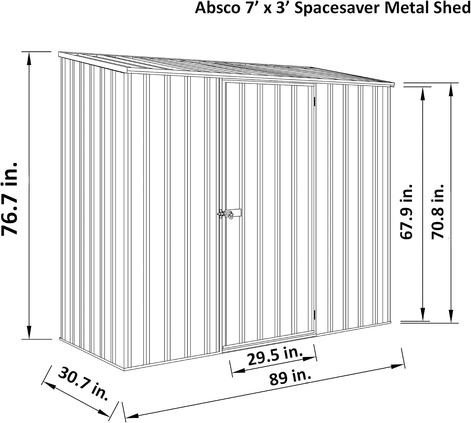 ABSCO 7' x 3' Space Saver Shed, Aluminum and Steel Utility Tool Shed, Outdoor Storage for Backyard, Lawn Patio, Bikes, Pale Eucalypt Metal Shed
