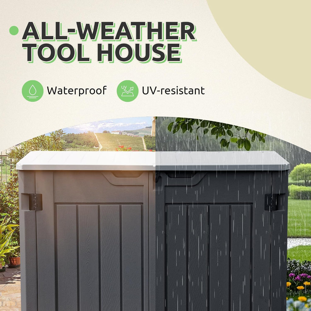 GOOBED Horizontal Shed with Padlock Latch, Outdoor Storage Shed for Backyard and Garden, 35 Cu Ft Small Storage, Waterproof, Easy Assembly, Dark Gray