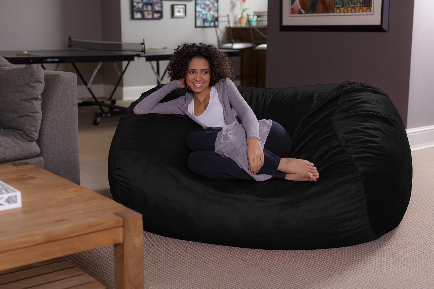 Sofa Sack Bean Bag Lounger - Plush Bean Bag Sofas with Super Soft Microsuede Cover - XL Memory Foam Stuffed Lounger Chairs for Kids, Adults, Couples - Jumbo Bean Bag Chair Furniture 6 Feet - Black